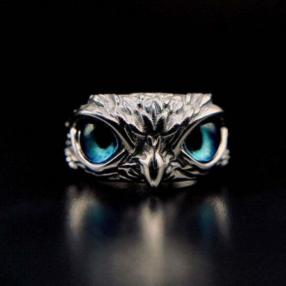 New Blue Imitation Cats Eye Owl Ring - Picture 3 of 8